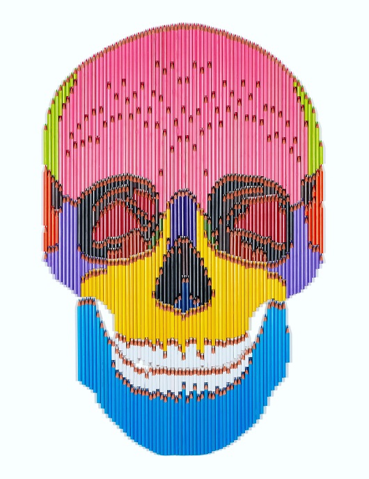 029 LUKE NEWTON Skull 1 2020 124x88cm assemblages crayons 7200Ôé¼